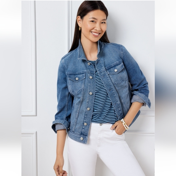Talbots stretch denim Jean Jacket L petites - Picture 1 of 15